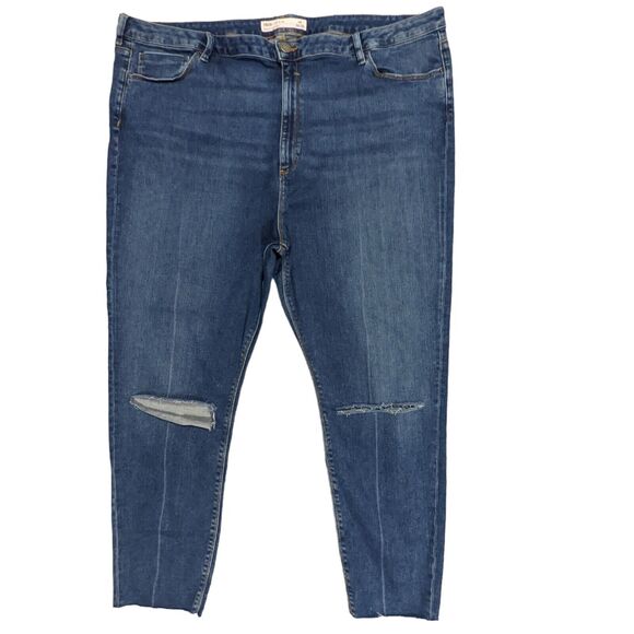 Asos Denim Skinny Jeans Women Size 22 Distressed Blue Raw Hem High-Rise‎ - Picture 1 of 11
